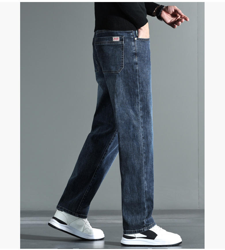 Fall new style men's high-waist loose straight stretch business casual thick wide-leg pants
