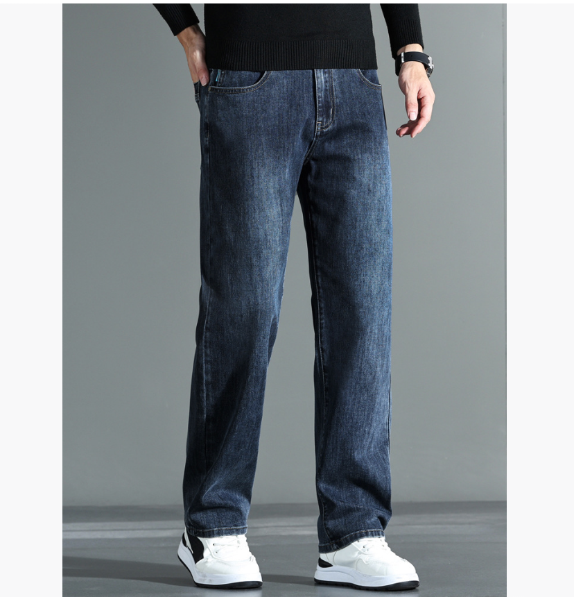 Fall new style men's high-waist loose straight stretch business casual thick wide-leg pants