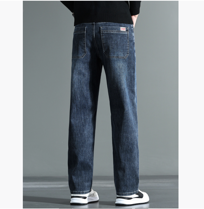 Fall new style men's high-waist loose straight stretch business casual thick wide-leg pants