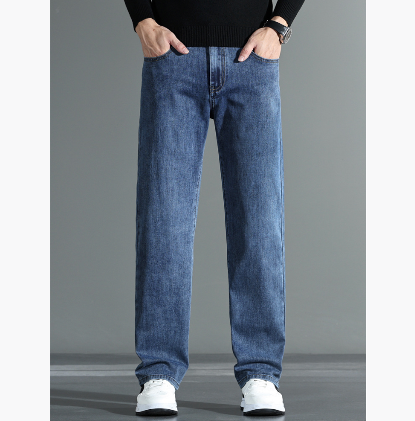 Fall new style men's high-waist loose straight stretch business casual thick wide-leg pants