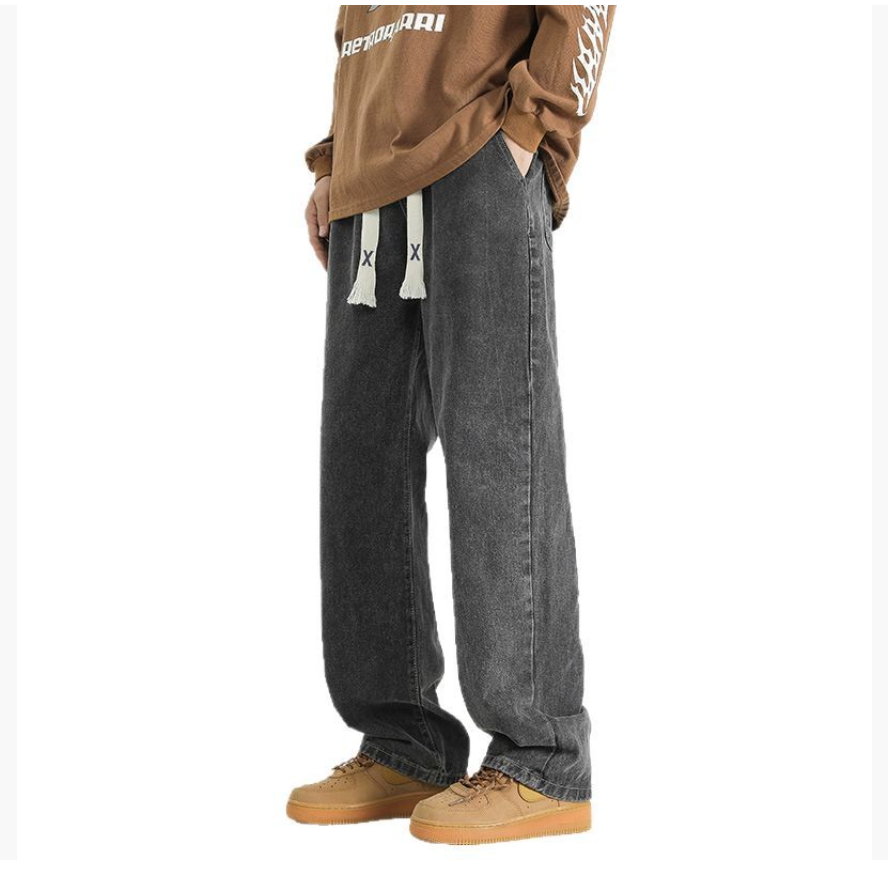 Straight-leg jeans for men - trendy, versatile, casual, high street, wide-leg, relaxed American style pants suitable for spring and autumn seasons.